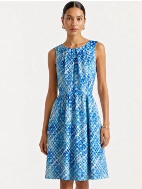 SHOSHANNA Sleeveless Blue Patterned A-Line Dress Size 10